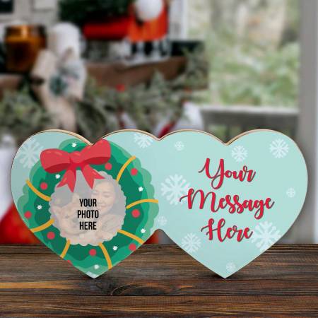 Any Photo Christmas Wreath - Wooden Hearts Photo Block