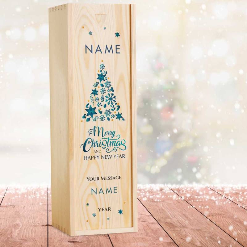 Christmas Tree Personalised Wooden Single Wine Box