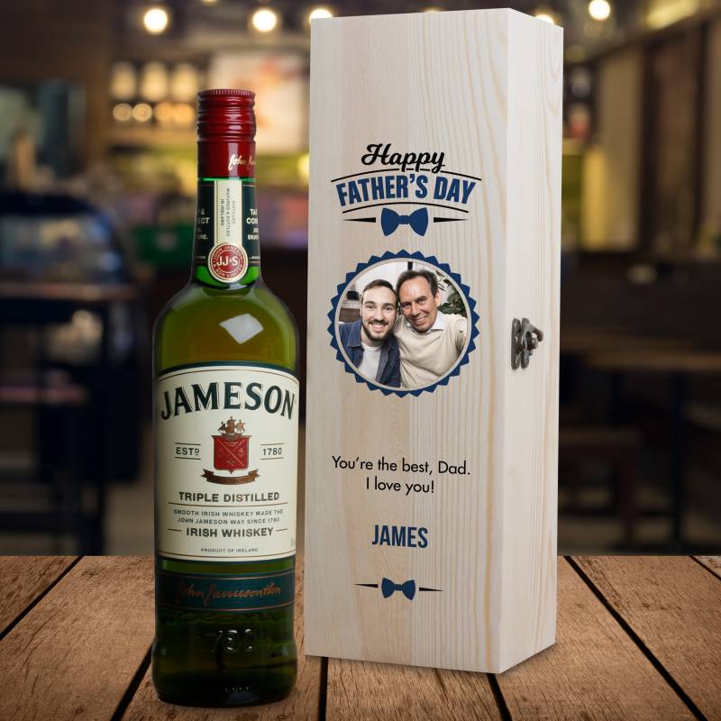 Happy Father's Day Photo Whiskey - Personalised Wooden Box