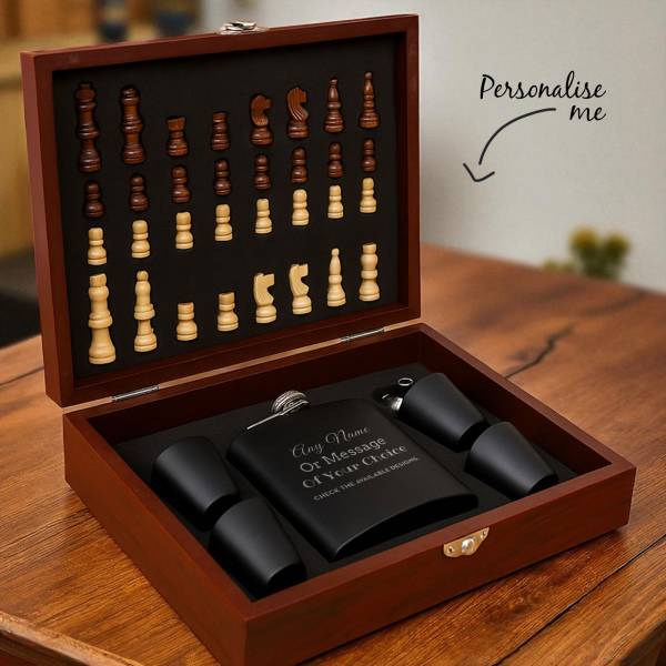 Personalised Hip Flask Chess Set