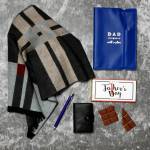 The Father's Day Luxury Grey, Cream & Blue Scarf, Wallet, Notebook & Pen Gift Set