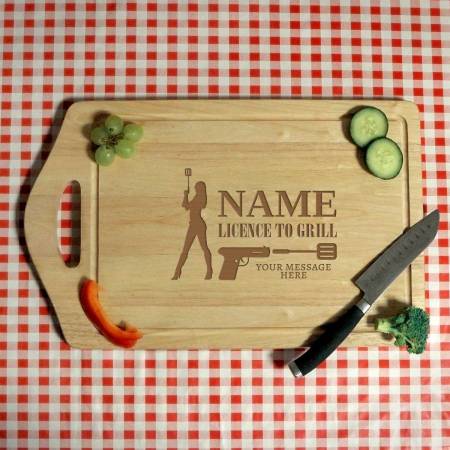 Name's Licence To Grill (Female) - Engraved Chopping Board