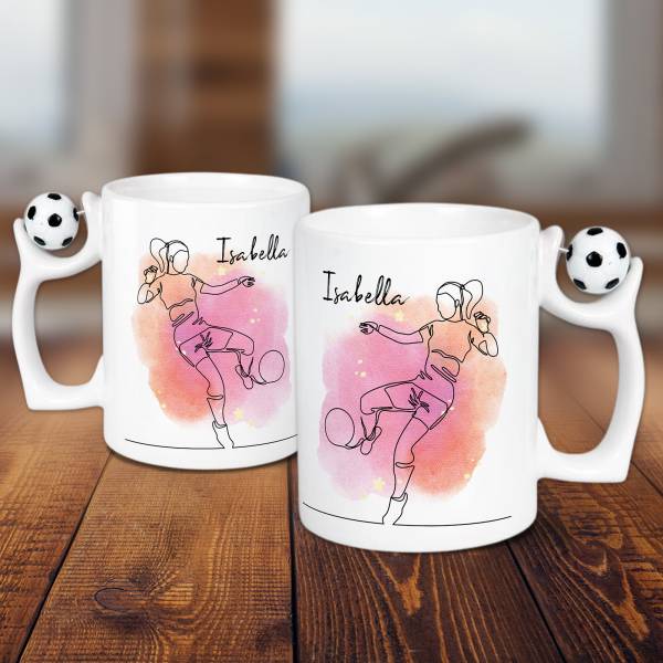 Any Name Football Player Pink - Personalised Football Handle Mug