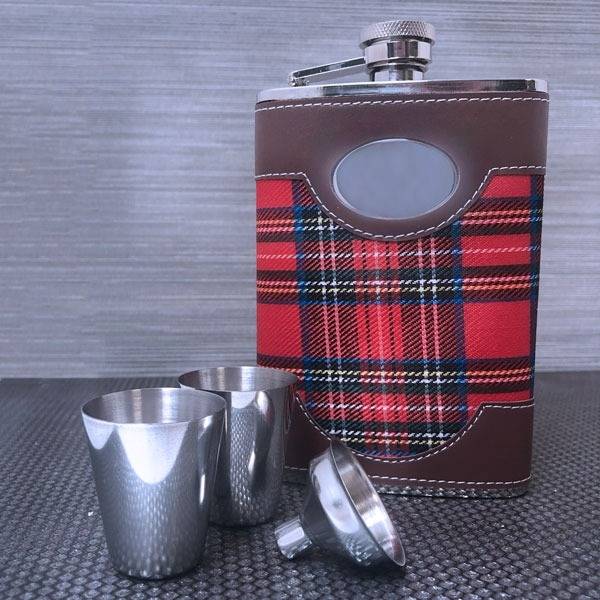 Tartan Hipflask with Cups and Funnel