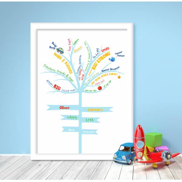 Happy Tree - Blue - Personalised Poster