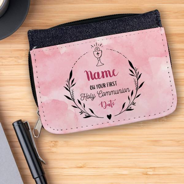 On Your First Holy Communion Pink Personalised Wallet