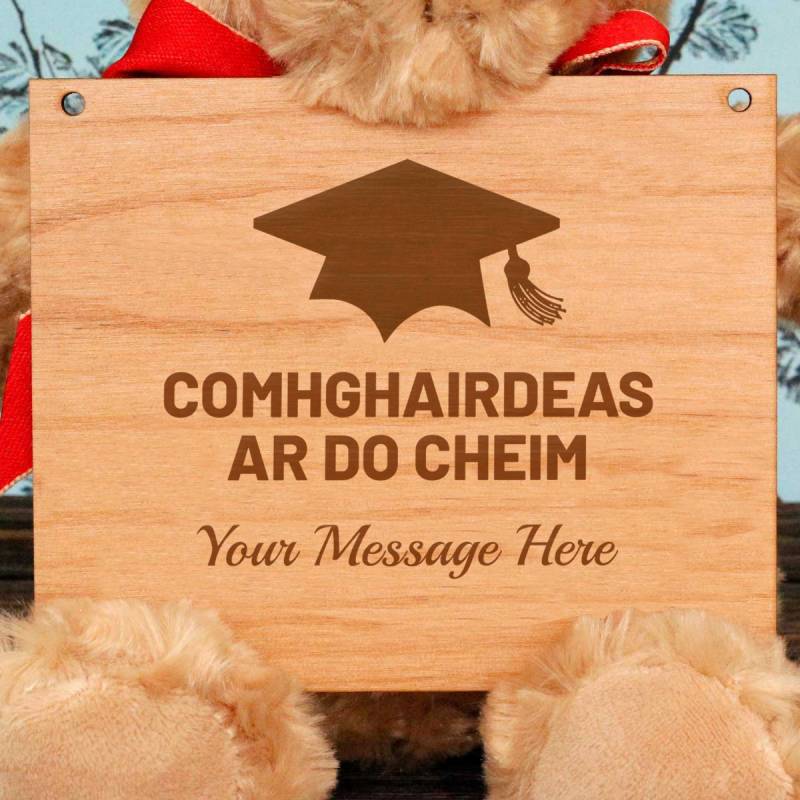 Comhghairdeas ar do cheim - Wooden Plaque Personalised Teddy Bear