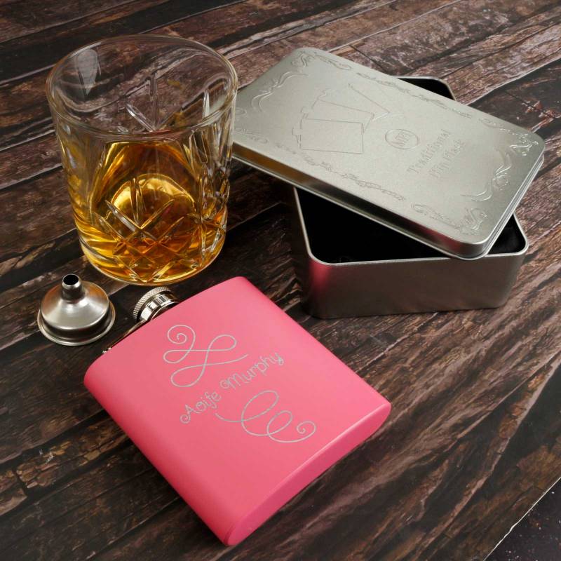 Personalised Coated Pink Hip Flask