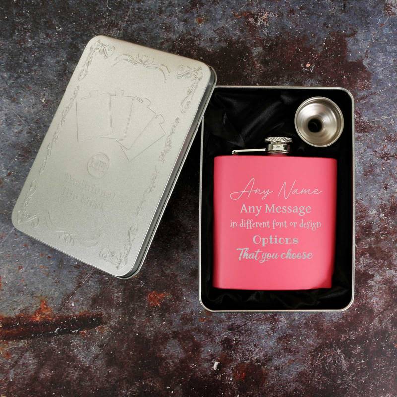 Personalised Coated Pink Hip Flask