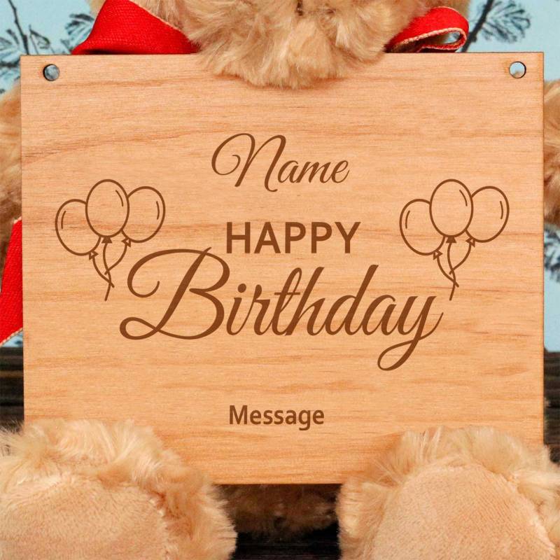 Happy Birthday - Wooden Plaque Personalised Teddy Bear