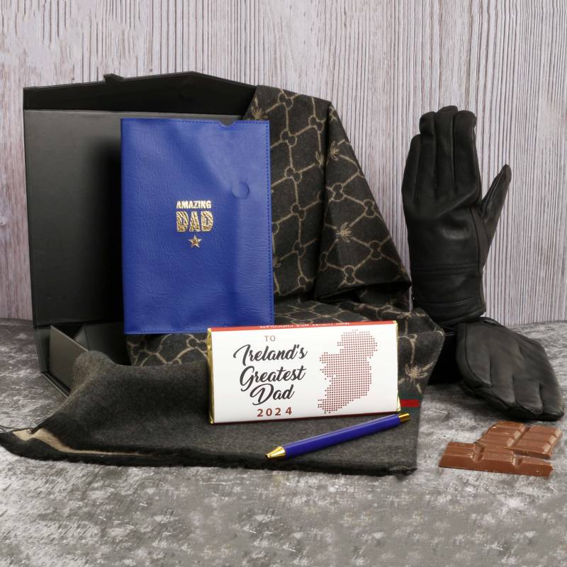 The Best Dad Luxury Grey, Green & Red Scarf, Gloves, Notebook & Pen Gift Set