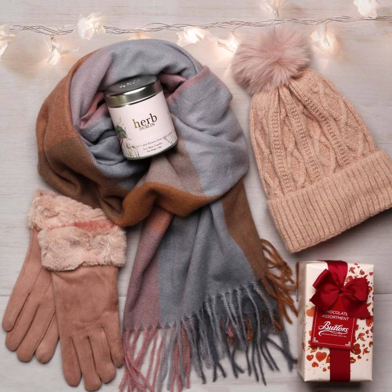 Luxury Scarf Cosy Set With Chocs & Candle - Blush & Pink