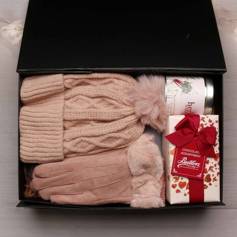 Luxury Scarf Cosy Set With Chocs & Candle - Blush & Pink