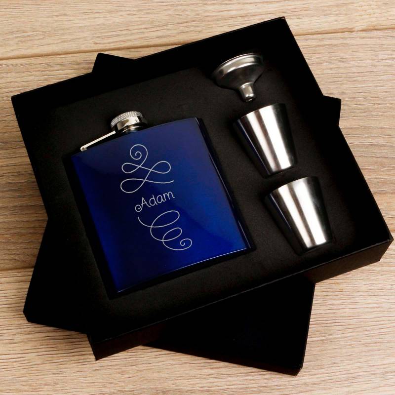 Personalised Coated Blue Hip Flask