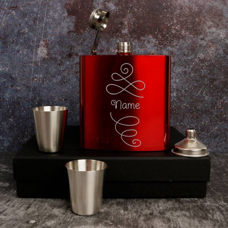 Personalised Coated Red Hip Flask