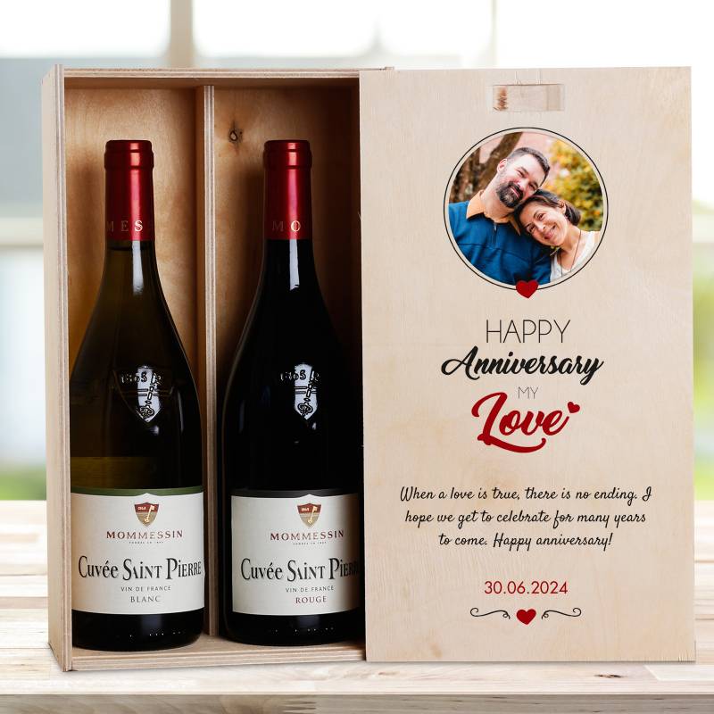 Any Photo Happy Anniversary My Love Personalised Wooden Double Wine Box