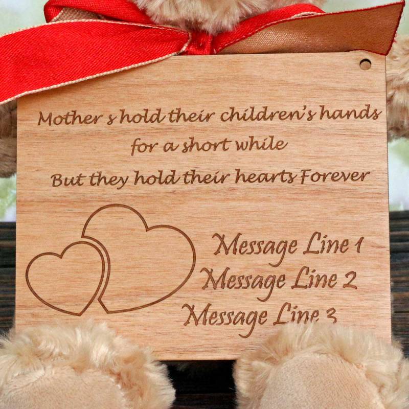 Mothers hold hands - Wooden Plaque Personalised Teddy Bear