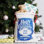 Merry Christmas Christmas Santa Sack - Blue