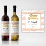 Happy Birthday Any Message Pink Stripes Personalised Wine