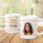 Happy Birthday Any Photo Pink Stripes Personalised Mug