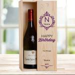 Name And Initials Happy Birthday Purple Personalised Wooden Single Wine Box