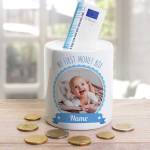 My First Money Box Blue Personalised Money Jar