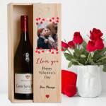 Any Photo Happy Valentine's Day Personalised Wooden Single Wine Box