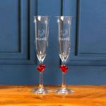 Heart And Names - Pair Of Personalised Red Hearts Champagne Flute