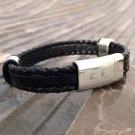 Engraved Men's Bracelet - Stainless Steel & Black Leather