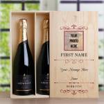 Any Message And Photo - Personalised Double Wooden Champagne Box