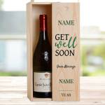 Any Name Get Well Soon - Personalised Wooden Single Wine Box