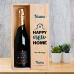 Any Name And Message Happy New Home Blue - Personalised Single Champagne Box