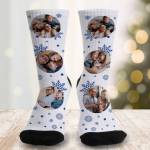 Snow Flakes Any Eight Photos and Message - Personalised Christmas Socks