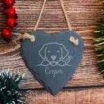 Dog's Name - Personalised Heart Slate Hanging Decoration