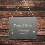 Any Text and Love Hearts - Personalised Large Hanging Slate