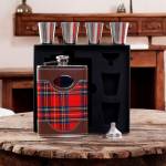 Tartan Hip Flask with Cups and Funnel