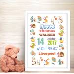 Funny Number Animals Baby Personalised Poster