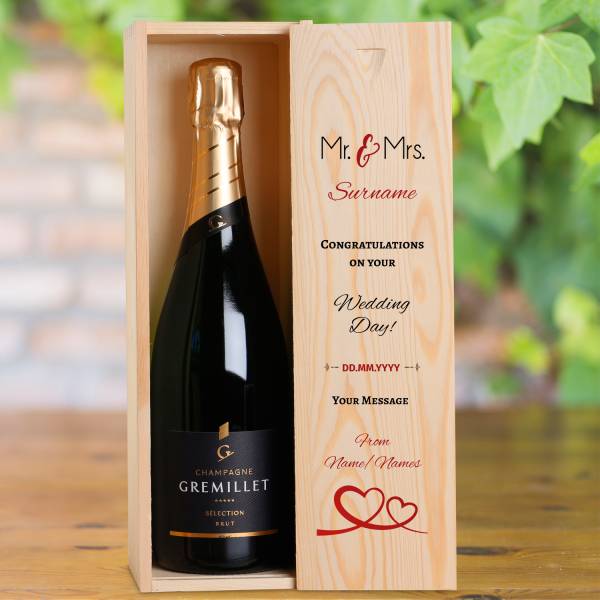 Wedding Day Personalised Single Wooden Champagne Box