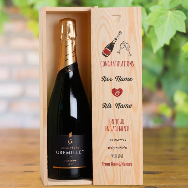 On Your Engagement Personalised Single Wooden Champagne Box