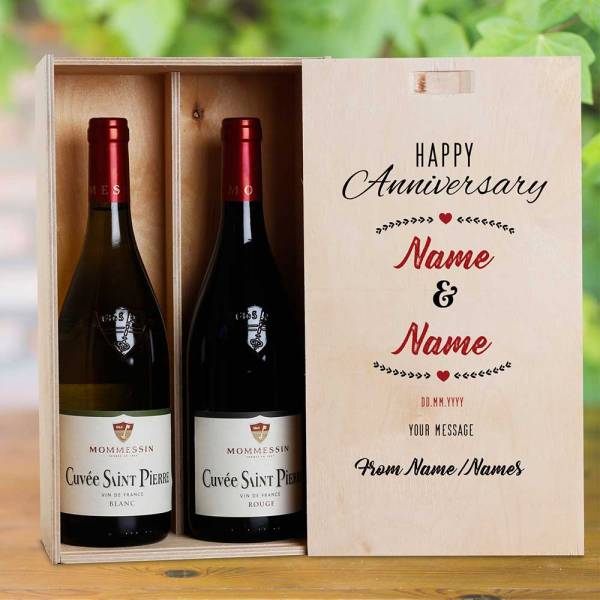 Happy Anniversary Personalised Wooden Double Wine Box