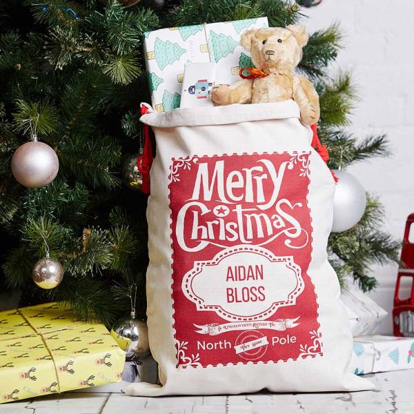 Merry Christmas Christmas Santa Sack - Red