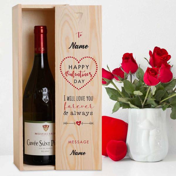 Valentines Heart Personalised Wooden Single Wine Box