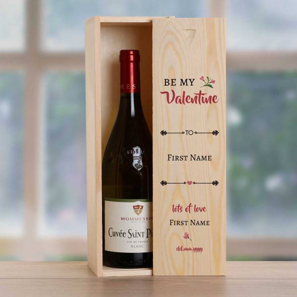 Be My Valentine Personalised Wooden Single Wine Box