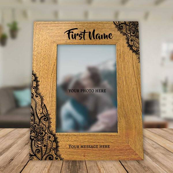 Lace Engraved Any Message Solid Oak Effect Picture Frame