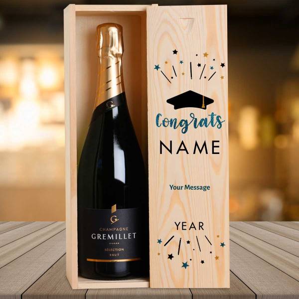 Congrats Graduation Personalised Single Wooden Champagne Box