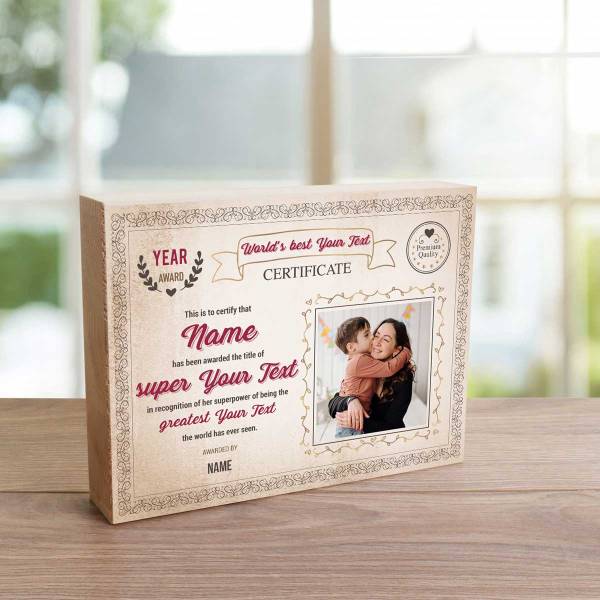 World's Best Red Certificate - Wooden Photo Blocks