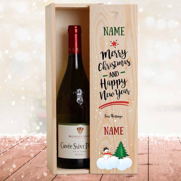 Snowman Christmas Personalised Wooden Single Wine Box