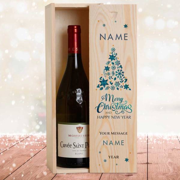 Christmas Tree Personalised Wooden Single Wine Box