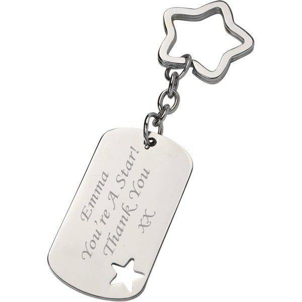 Star Keyring - ID tag Style - Engraved With Your Message