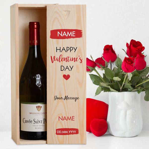 Happy Valentine's Day Heart - Personalised Wooden Single Wine Box